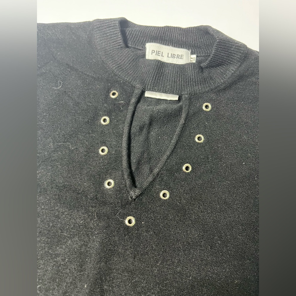 VTG Piel Libre Black Eyelet Lace-Up Sleeveless Top ✦ Grunge Y2K Indie Small - Picture 3 of 5